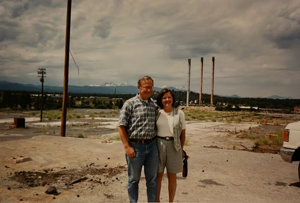 Photo of Bill and Trish Smith, founders of the Old Mill District, on the site before it was developed into the bustling lifestyle center it is today.
